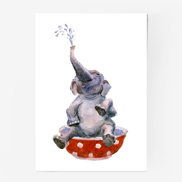 Постер «слон купается в посуде пиала»