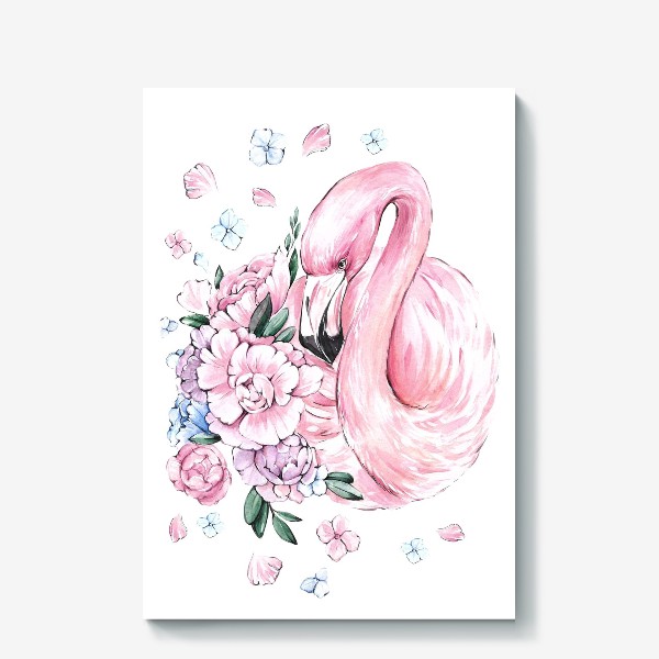 Холст «Фламинго с цветами»