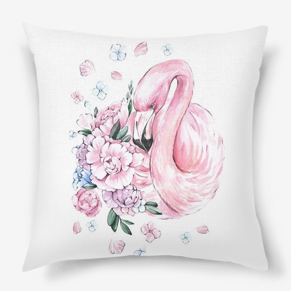 Подушка «Фламинго с цветами»