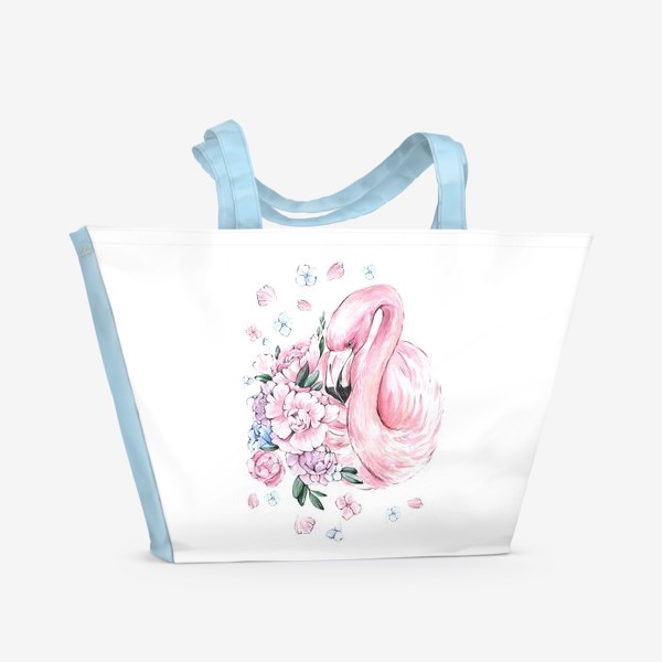 Пляжная сумка «Фламинго с цветами»