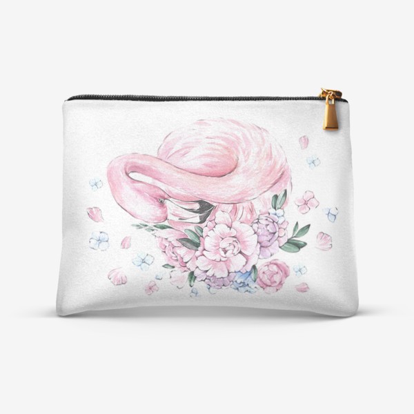 Косметичка «Фламинго с цветами»
