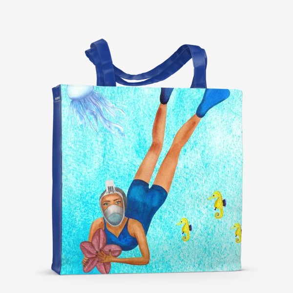 Сумка-шоппер «Девушка плавает под водой в маске»