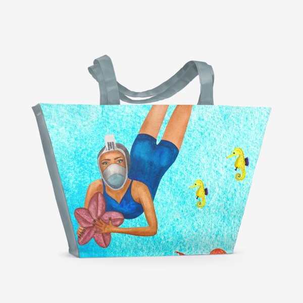 Пляжная сумка «Девушка плавает под водой в маске»