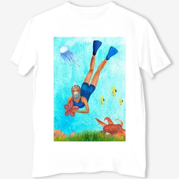 Футболка «Девушка плавает под водой в маске»