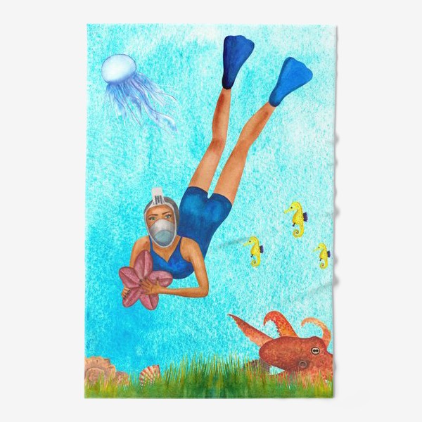 Полотенце «Девушка плавает под водой в маске»