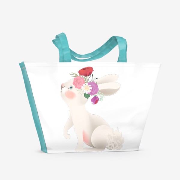 Пляжная сумка «Зайчик с венком из цветов»