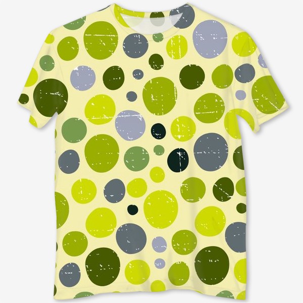 Футболка с полной запечаткой &laquo;Круги, зеленый горох с текстурой, абстракция, иллюстрация&raquo;