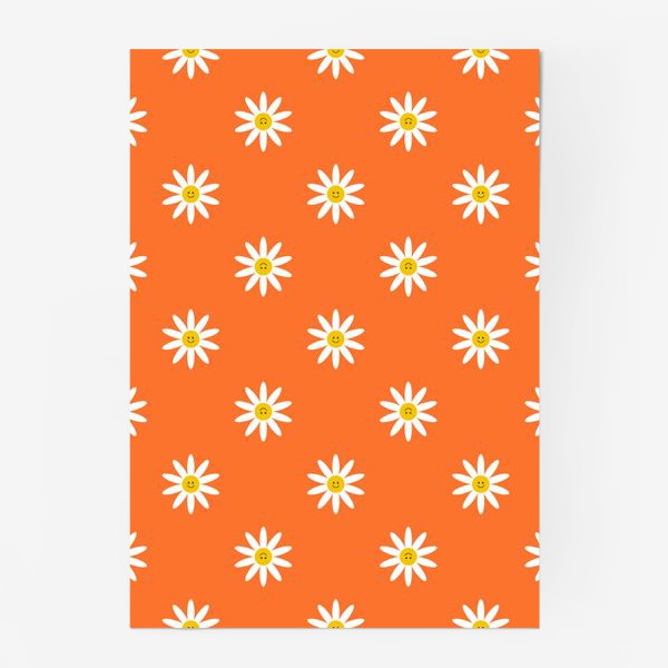 Постер «Весёлые ромашки на оранжевом фоне. Паттерн.»