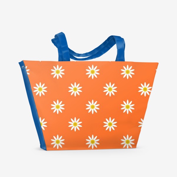 Пляжная сумка &laquo;Весёлые ромашки на оранжевом фоне. Паттерн.&raquo;