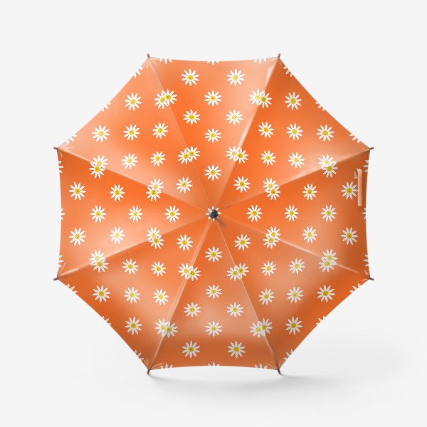 Зонт «Весёлые ромашки на оранжевом фоне. Паттерн.»