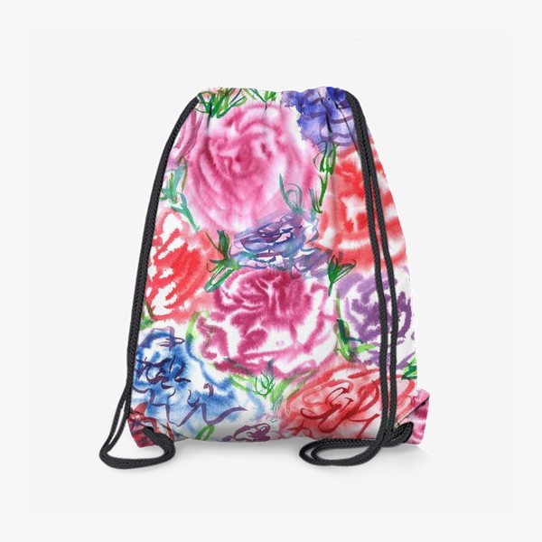 Рюкзак «Узор с разноцветными розами и листьями. Акварель. Бумага. Скан.»