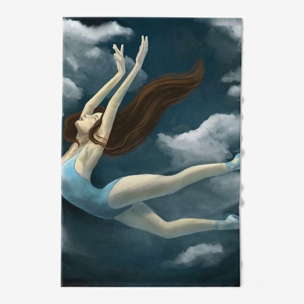 Полотенце «Балерина в боди и пуантах с каштановыми волосами в облаках»