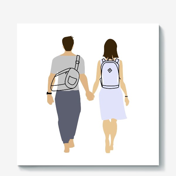 Холст «Пара парень и девушка с рюкзаками»