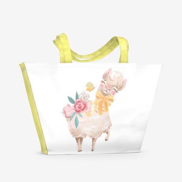 Пляжная сумка &laquo;Лама с цветами&raquo;