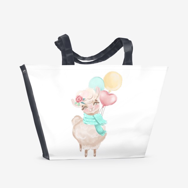 Пляжная сумка «Милая лама с шариками»