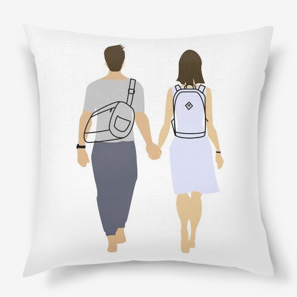 Подушка «Пара парень и девушка с рюкзаками»