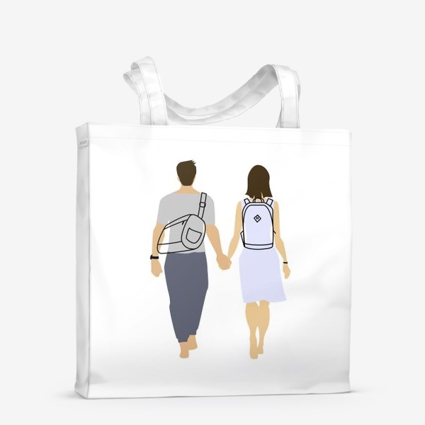 Сумка-шоппер «Пара парень и девушка с рюкзаками»
