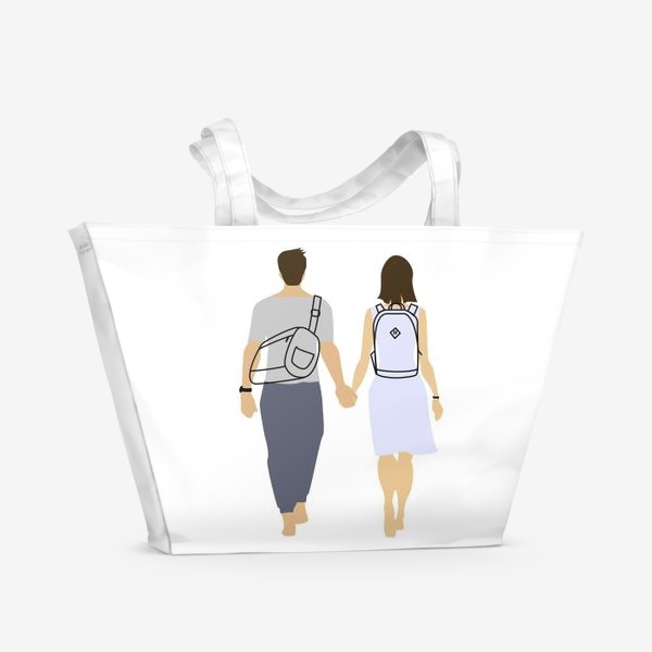 Пляжная сумка &laquo;Пара парень и девушка с рюкзаками&raquo;