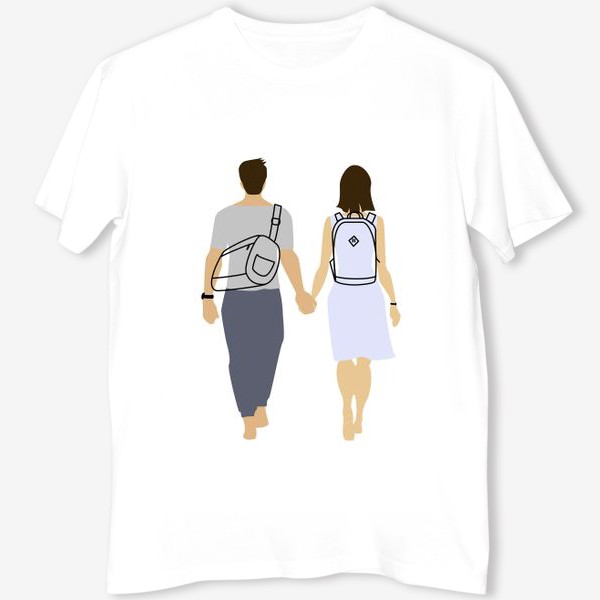Футболка «Пара парень и девушка с рюкзаками»