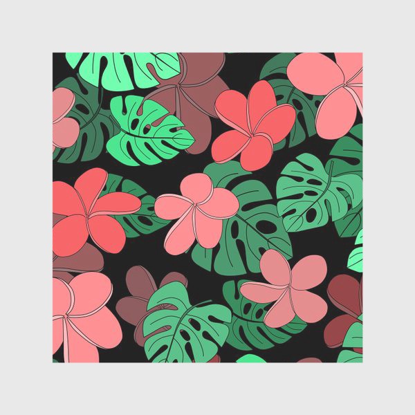 Скатерть «Цветы и листья тропические на черном фоне»