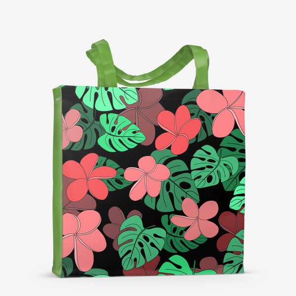 Сумка-шоппер &laquo;Цветы и листья тропические на черном фоне&raquo;