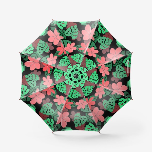 Зонт &laquo;Цветы и листья тропические на черном фоне&raquo;