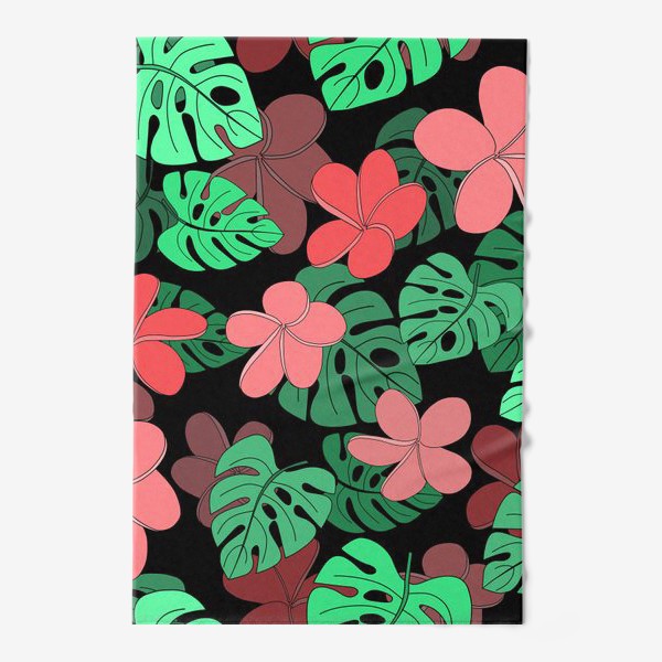 Полотенце «Цветы и листья тропические на черном фоне»