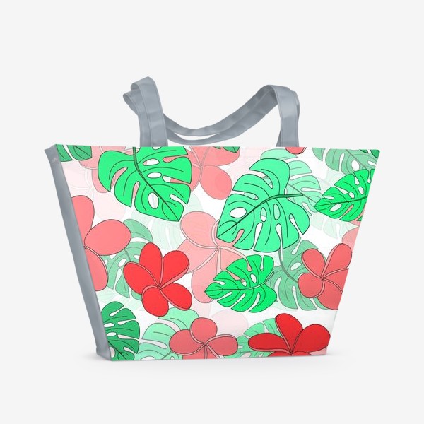 Пляжная сумка &laquo;Цветы и листья тропические на белом фоне&raquo;