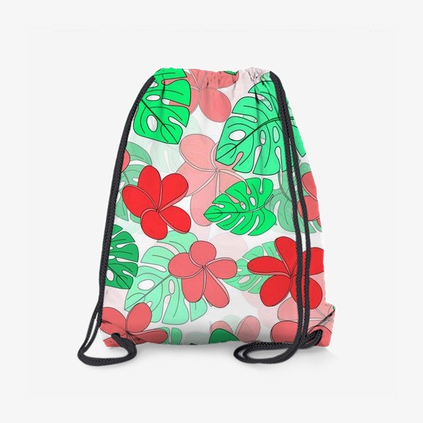 Рюкзак «Цветы и листья тропические на белом фоне»