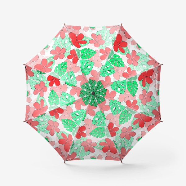 Зонт «Цветы и листья тропические на белом фоне»