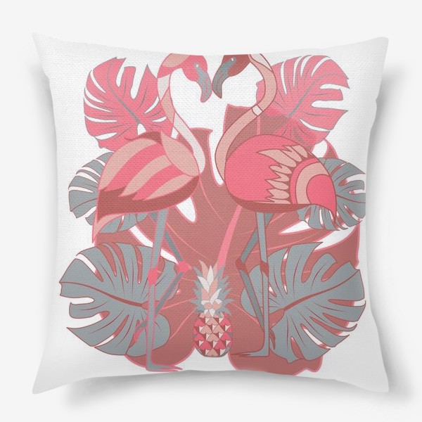 Подушка «Два фламинго и ананас»