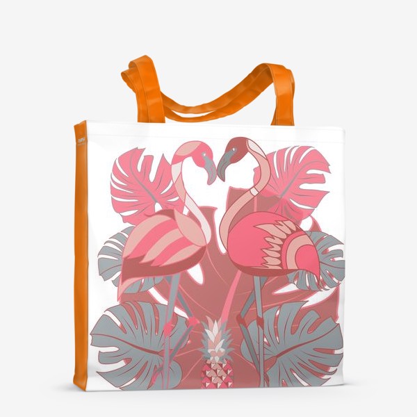 Сумка-шоппер «Два фламинго и ананас»