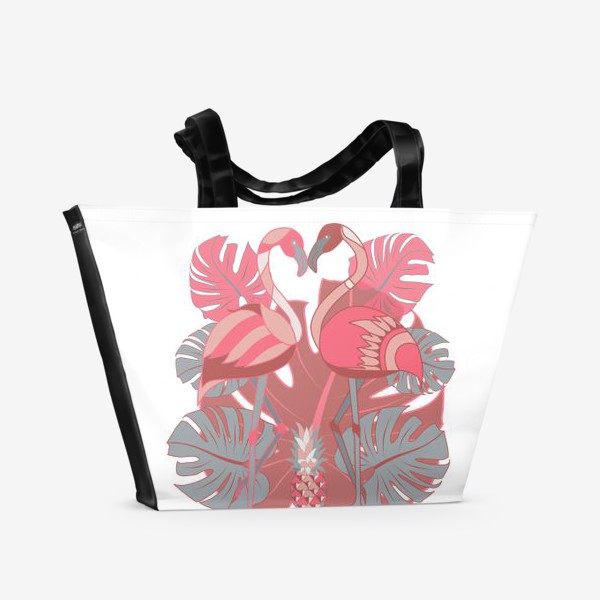 Пляжная сумка &laquo;Два фламинго и ананас&raquo;