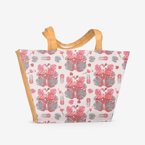 Пляжная сумка «Два фламинго и ананас, паттерн»