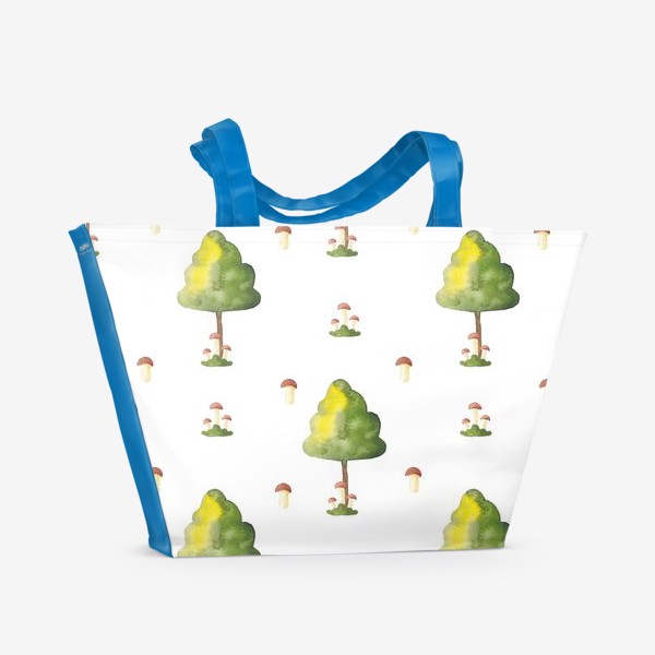 Пляжная сумка «Акварельный орнамент из деревьев и грибов»