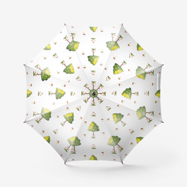 Зонт «Акварельный орнамент из деревьев и грибов»