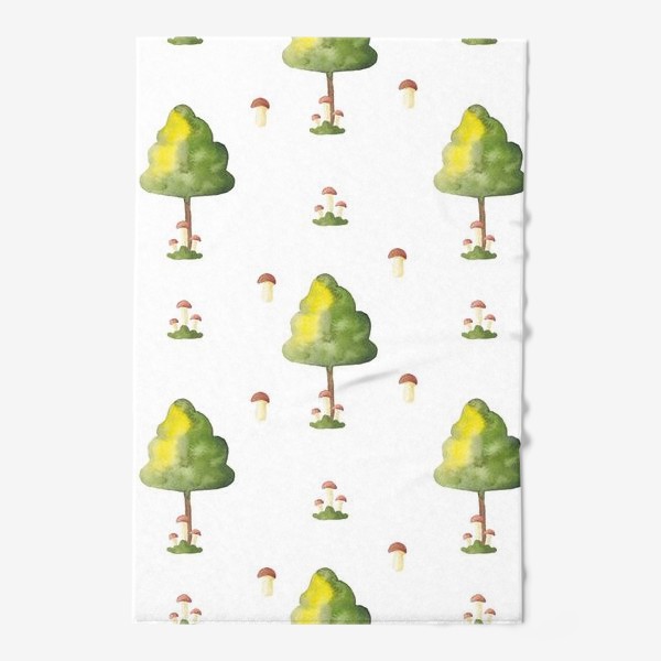 Полотенце «Акварельный орнамент из деревьев и грибов»