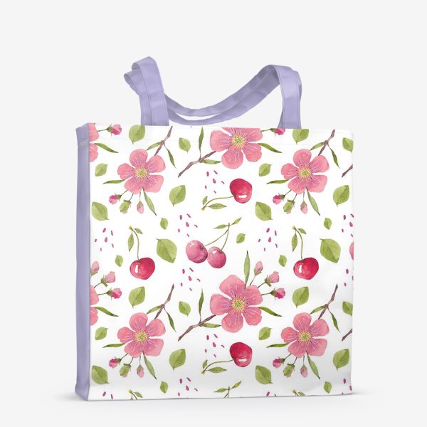 Сумка-шоппер «Паттерн из акварельных цветов и вишни»