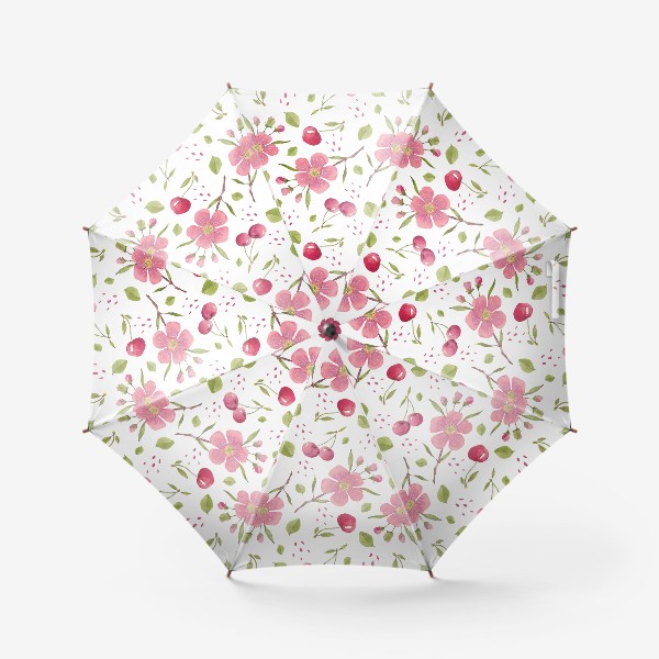 Зонт «Паттерн из акварельных цветов и вишни»