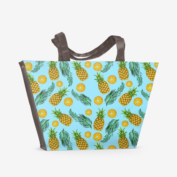 Пляжная сумка «Паттерн ананасы на голубом»