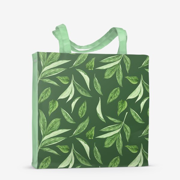 Сумка-шоппер «Листья пиона на зеленом фоне»