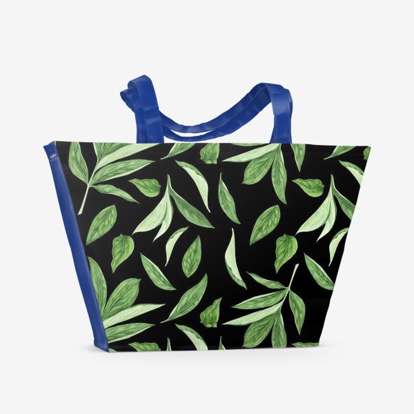 Пляжная сумка «Листья пиона на черном фоне»