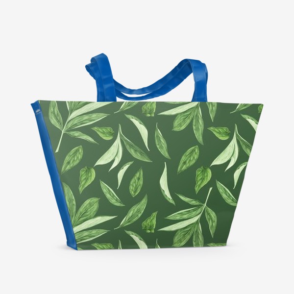 Пляжная сумка &laquo;Листья пиона на зеленом фоне&raquo;