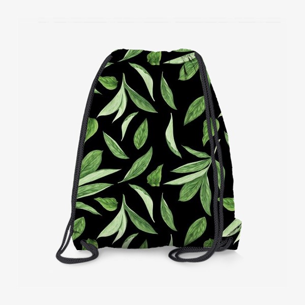 Рюкзак «Листья пиона на черном фоне»