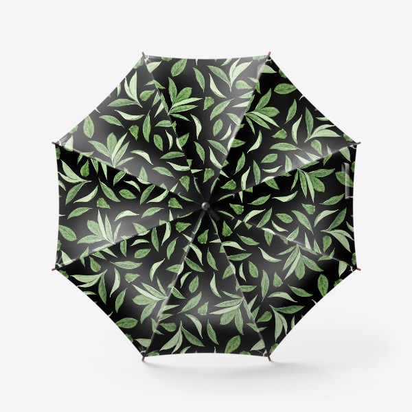 Зонт «Листья пиона на черном фоне»
