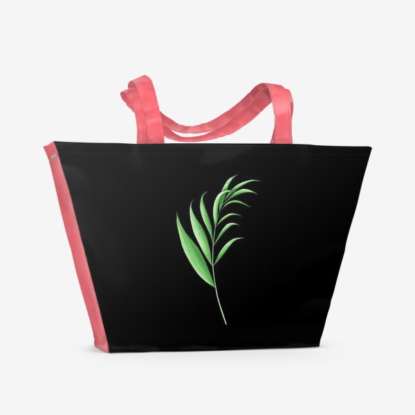 Пляжная сумка «Лист пальмы на черном фоне»