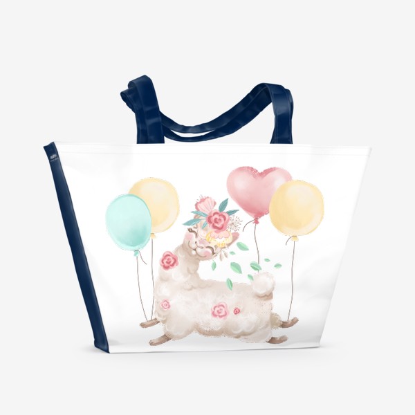 Пляжная сумка &laquo;Лама с цветами и шариками&raquo;
