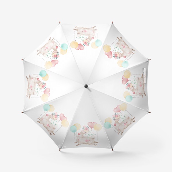 Зонт «Лама с цветами и шариками»