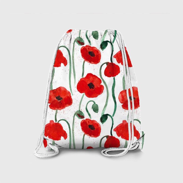 Рюкзак «Красные акварельные маки на белом фоне, паттерн»