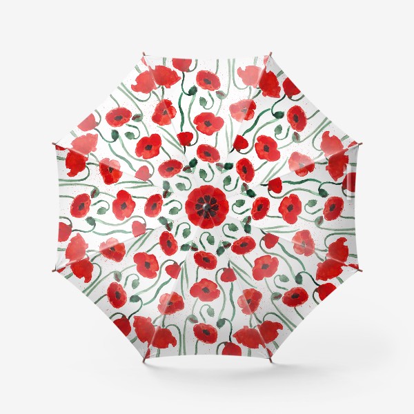 Зонт &laquo;Красные акварельные маки на белом фоне, паттерн&raquo;